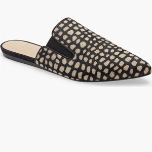 Jenni Kayne Black and Cream Calf Hair Patterned Mules